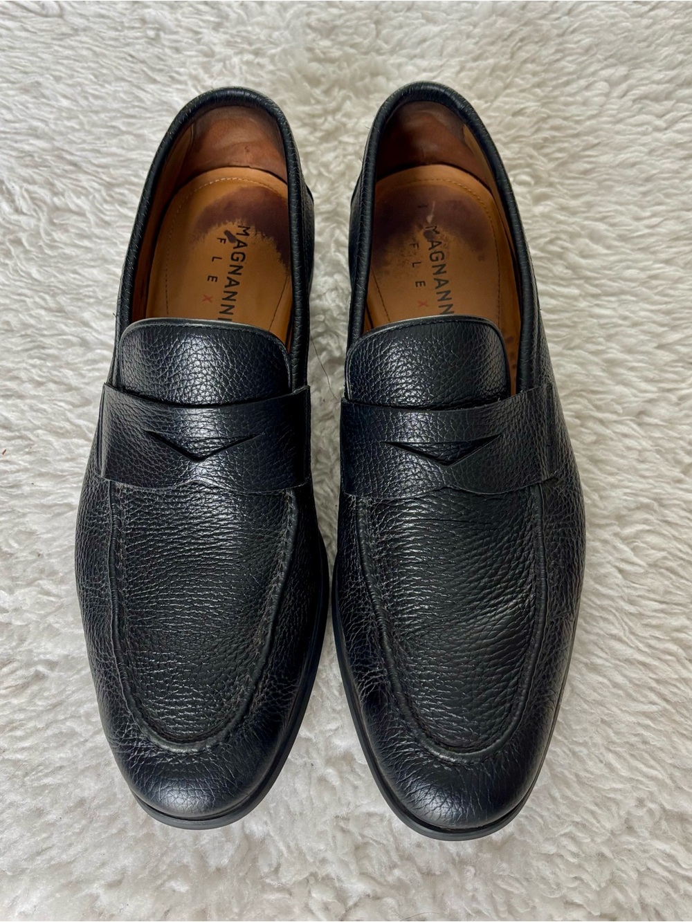 Magnanni Black Pebble Genuine Leather Slip On Casual/Dress Shoes size 10